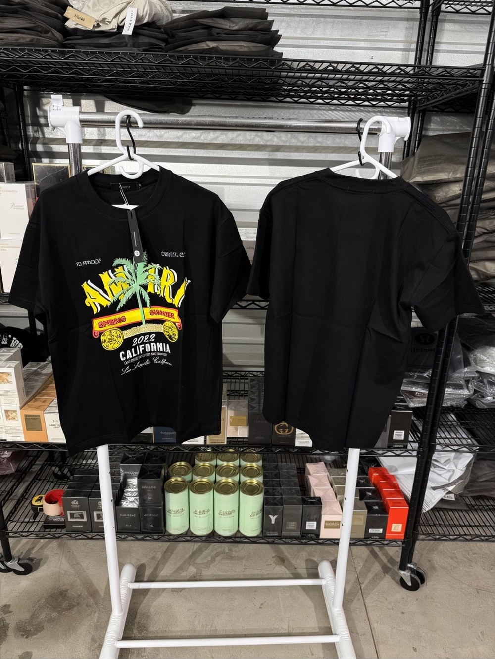 Black Graphic T‑Shirt with Yellow & Green Print - California Design